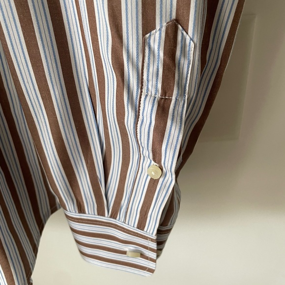 American Eagle Outfitters Men’s Brown Blue and White Striped Button Down - Picture 4 of 6